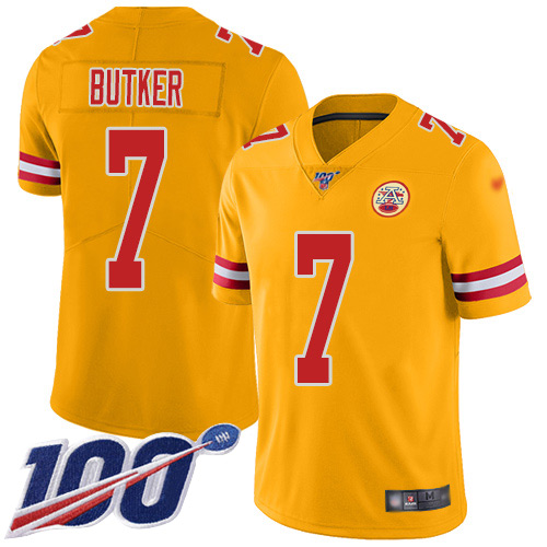 Youth Kansas City Chiefs #7 Butker Harrison Limited Gold Inverted Legend 100th Season Football Nike NFL Jersey
